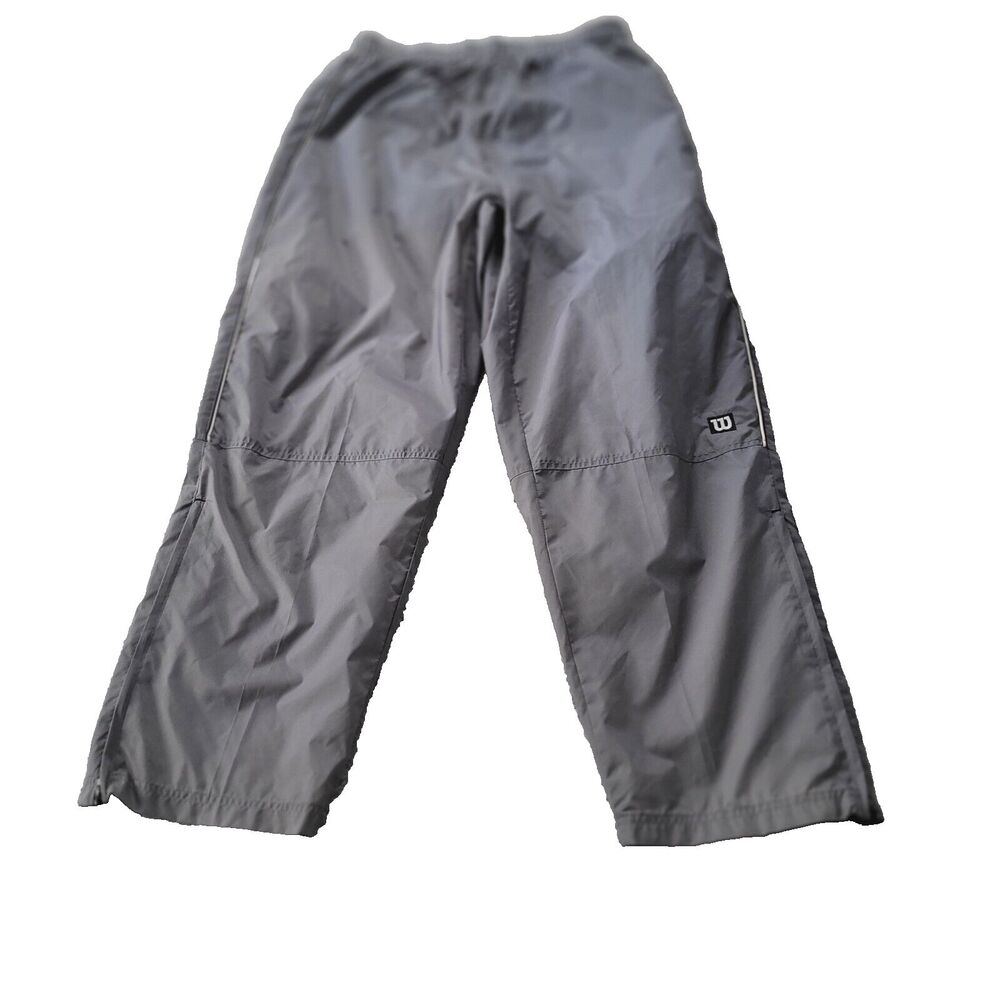 Vintage Wilson Lined Track Pants Mens Medium Gray Zip Ankles Side Stripes Y2K